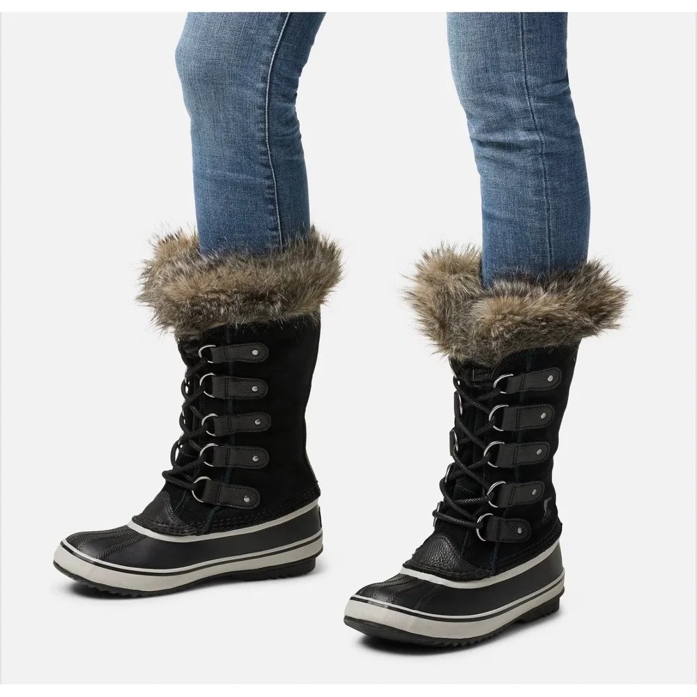Sorel Joan of Arctic Boots Women 6.5 Black Waterproof Insulated Faux Fur Suede